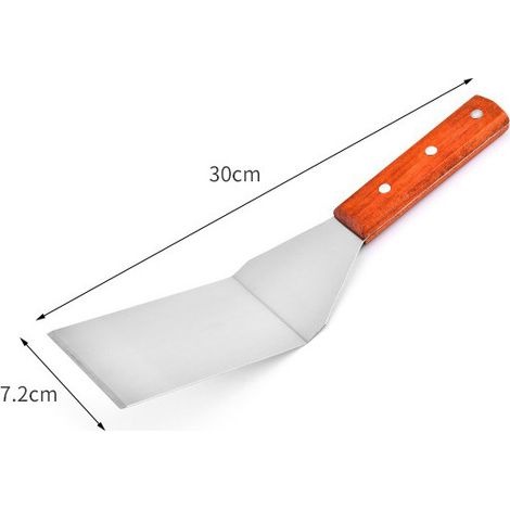 Grillspatel Mit Holzgriff Und Edelstahl, Antihaftbeschichteter Pizzaspatel, Rostfreier Grillspatel, Für Küche Und Grillen Im Freien, Kurz, Ohne Löcher