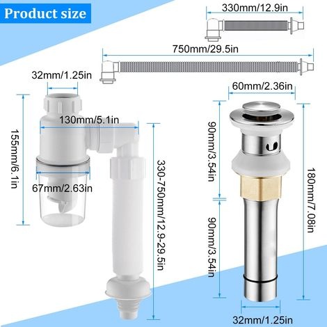 Ablaufgarnitur Für Spülbecken, Dreifach Desodorierender Ablauf, Extra Flacher 1 1/4"-ablauf (ø 32), Für Küchen- Und Badezimmerspülen