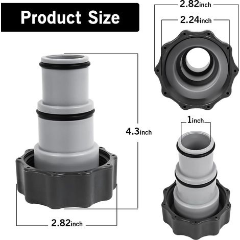 Intex Ersatzschlauchadapter Für Pumpen Mit Gewinde – Für 1,5"- Und 1,25"-schläuche – Serie A 25077rp 8" Grau 2er-pack