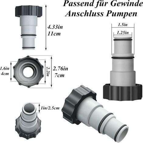 Set Mit 4 Pooladaptern Der Serie A – Ersatzschlauchadapter Für Die Pumpe – Serie A – Mit Innengewinde – Anschlussstück