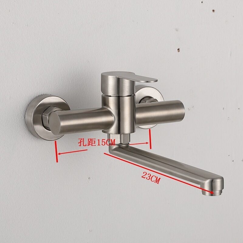Küchenarmatur, 360° Schwenkbar, Edelstahl, Wandmontage, Warm- Und Kaltwasserarmatur, 30 Cm Länge