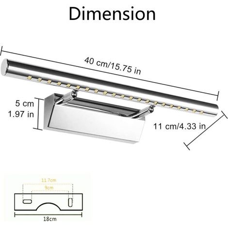5-w-led-badezimmerspiegelleuchte, Wandleuchte, Ip44 Wasserdicht, 180° Verstellbar, Mit Edelstahlschalter, Dekorative Beleuchtung Für Wc-schrank Und Schminktisch, 40 Cm