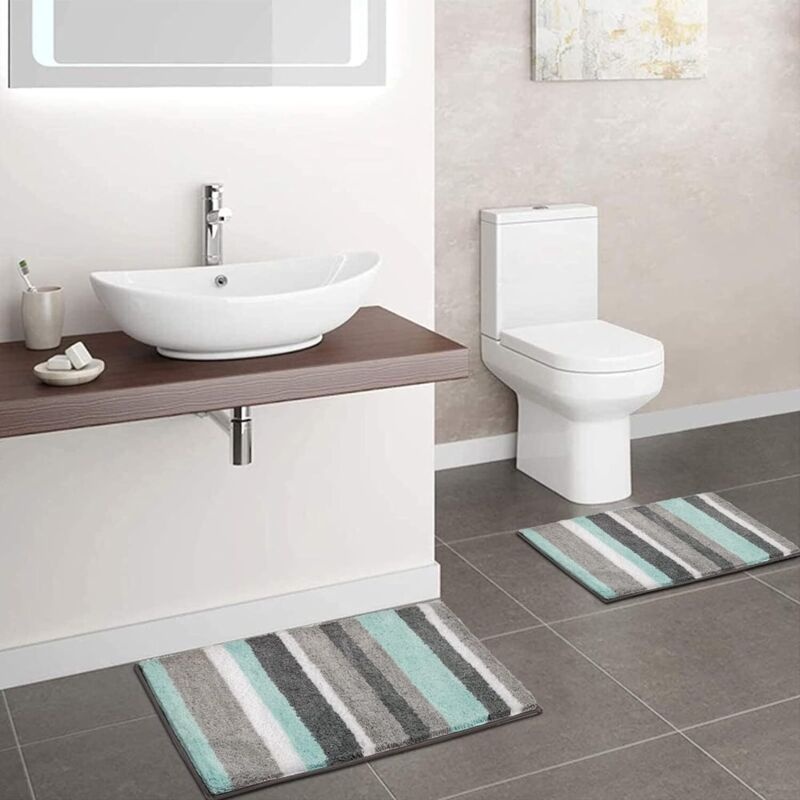 2-teiliges Mikrofaser-badematten-set, Super Saugfähig, Rutschfest, Maschinenwaschbar, Duschmatte Für Badezimmer (45x65+50x80cm, Grün/grau)