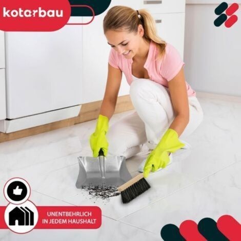 Kehrschaufel- Und Besenset – Kohlenkehrschaufel Aus Verzinktem Stahl – Holzbesen – 30 Cm – Grau Und Natur – Staubfänger – Langlebig – Ergonomisch