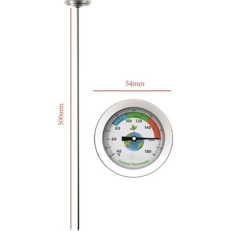50 Cm Langes Kompost- Und Bodenthermometer Aus Edelstahl, Celsius-anzeige, Misst Gartentemperaturen Von 40-180 °c, Temperaturanzeige