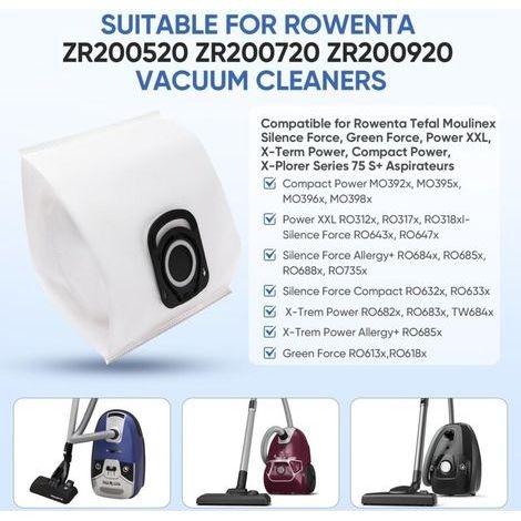 Packung Mit 15 Beuteln Zr200520, Zr200720 Und Zr200920, Kompatibel Mit Den Tefal Moulinex Staubsaugern Silence Force, Green Force, Power Xxl, X-term Power Und Compact Power (ro3969ea, Ro3143ea, Ro7473