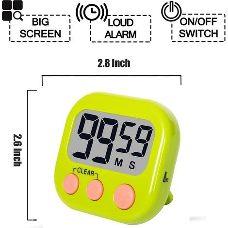 Digitaler Küchentimer Mit Lautem Alarm, Großen Ziffern, Magnetfuß, Backtimer, Grün