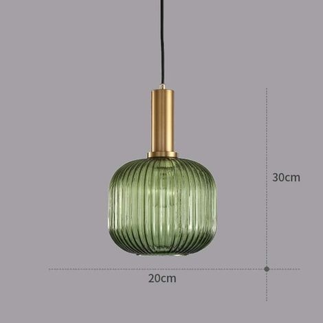 Moderner Kronleuchter, Vintage-industrie-pendelleuchte Aus Geripptem Glas, Hängelampe Für Esszimmer, Küche, Wohnzimmer, Schlafzimmer (grün, M 20 Cm)