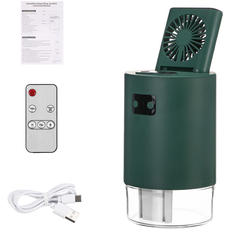 1000 Ml Tragbarer Sommer-ventilator, Usb-wiederaufladbar, Mini-luftbefeuchter Mit Fernbedienung (grün)
