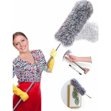 Teleskop-staubwedel 254 Cm, Teleskop-wolfskopf, Mikrofaser, Faltbarer, Flexibler Edelstahlgriff, Waschbar, Perfekt Zum Reinigen Von Deckenventilatoren Und Spinnweben