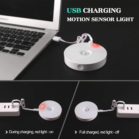 Nachtlicht, Magnetischer Bewegungsmelder Für Den Innenbereich Mit Gratis Gelpad, Haftet Überall, Kabelloser, Per Usb Aufladbarer Sensor, Warmes Licht, 2er-pack