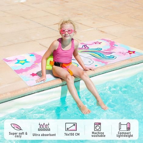 Einhorn-strandtuch Für Kinder – 75 X 150 Cm, Regenbogen-badetuch Für Mädchen, Saugfähige Stranddecke, Sandabweisend, Schnelltrocknend, Poolhandtuch