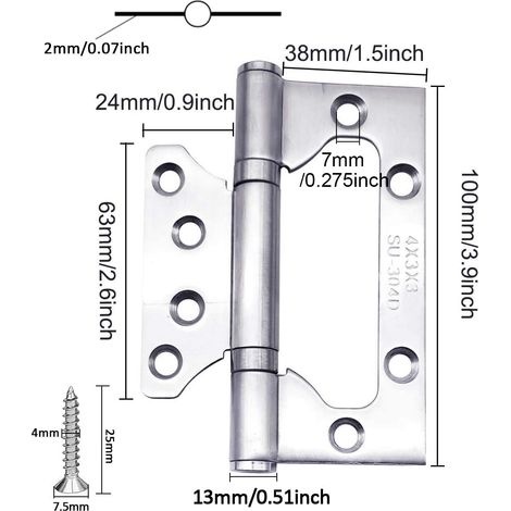 Möbelscharnier, Kugellagerscharniere Aus Edelstahl 304 Für Haustüren, Schlafzimmertüren, 100 Mm X 38 Mm X 2 Mm (2 Stück)