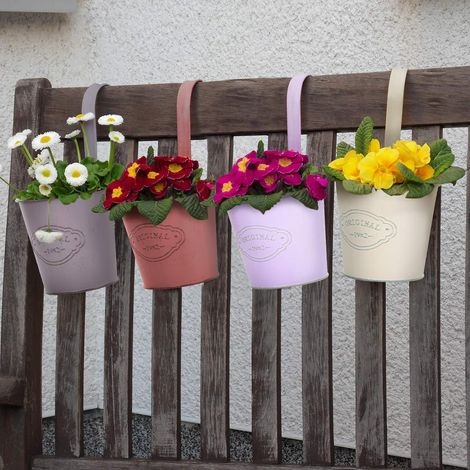 Kleiner, Bunter Hängeblumentopf Mit Abnehmbarem Haken, Balkonpflanzgefäß Aus Metall, Vintage-hängetopf Für Balkon, Garten, Wand, Außen- Und Innendekoration (4 Stück)