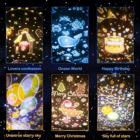 Baby-nachtlichtprojektor, 360°-drehung, Ausgestattet Mit 6 Lichtarten, Projektionslampe, 8 Entspannenden Musikstücken, Geeignet Für Kinder, Geburtstage, Halloween, Feiertage Und Partys