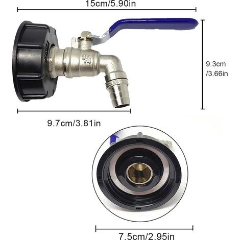 Verchromter Messing-wasserhahnanschluss Für Iibc 3/4"-doppelhahntank, Pp-grobgewinde 60 Mm, 2 Stück