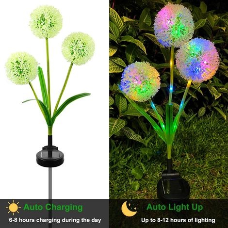 Solar-gartenleuchten, 2 Stück Wasserdichte, Solarbetriebene Löwenzahn-gartenleuchten Für Garten, Rasen, Weg, Terrasse Und Balkon