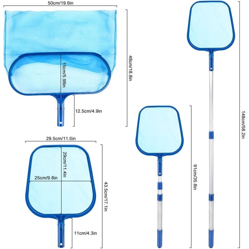 Pool-skimmer-set Mit Teleskopierbarem Aluminiumgriff, Pool-skimmer-netz Für Schwimmbecken, Teiche, Springbrunnen Und Eingelassene Pools