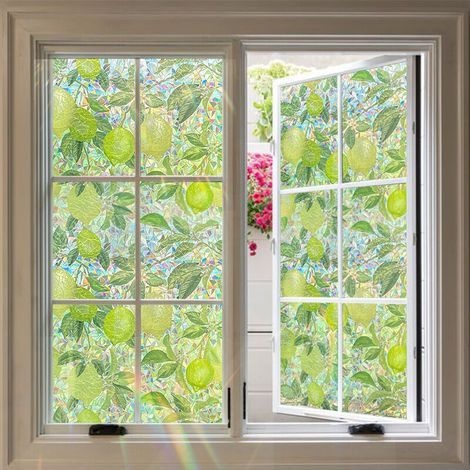 Sichtschutzfolie Mit Regenbogeneffekt, 44,5 X 100 Cm, Elektrostatische Fensterfolie Mit Zitronenbaummuster, Uv-beständig, Selbstklebend, Dekorative Fensterfolie, Buntglas-fensterfolie Für Schlafzimmer