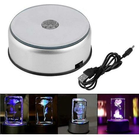 Drehteller Für Kristall- Und Glaskunst, Led-farbiger, Drehbarer Kristall-displayständer Mit Usb-kabel