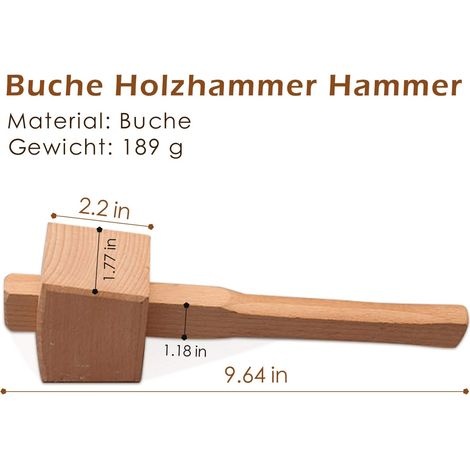 Buchenholz-schlägel Mit Komfortablem Griff, Abgewinkelter Schlagfläche, Holzbearbeitungshammer Für Heimwerker (245 Mm)