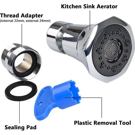 Küchenarmatur-luftsprudler – 24-mm-innengewinde Und 22-mm-innengewinde, 360° Schwenkbar Mit 2 Sprühmustern