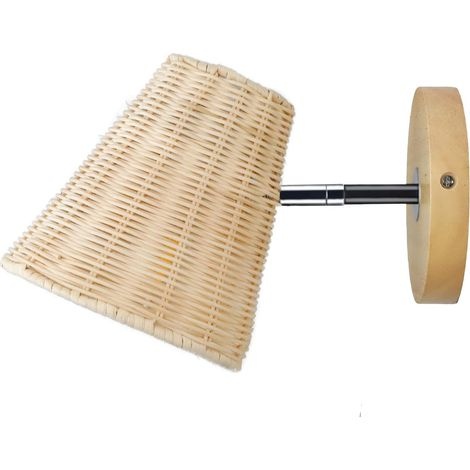 Handgeflochtene Wandleuchte Aus Rattan Und Bambus Mit Hölzerner Wandhalterung Für Schlafzimmer, Wohnzimmer, Balkon, Flur (leuchtmittel Nicht Enthalten)