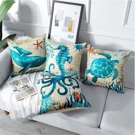 Wasserdichter Kissenbezug 45 X 45 Cm – 4er-set – Strapazierfähiges Polyester Mit Verdecktem Reißverschluss – Maritimes Muster Für Wohnzimmer Und Garten