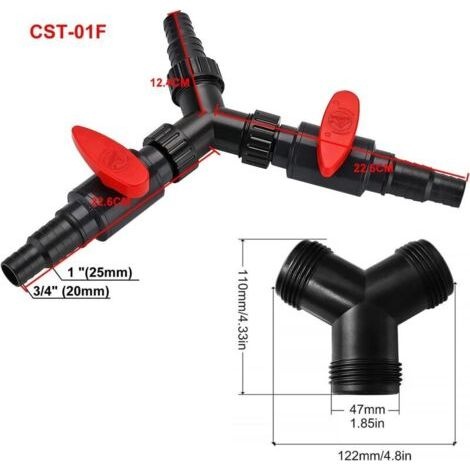 3-wege-verteiler 20/25 Mm – Y-förmiger Splitter-adapter Für Gartenschläuche, Teichpumpen, Verstellbarer Abs-anschluss
