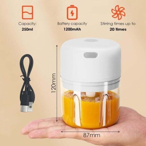 Elektrischer Mixer Mit 250 Ml Fassungsvermögen, Usb-ladegerät, Tragbares Mini-gerät, Mit 3 Klingen In Rostfreiem Edelstahl Für Cipolle, Aglio, Carne, Grün Und Frutta (weiß)