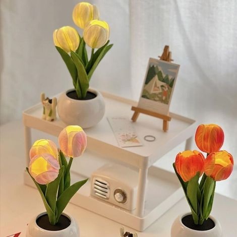 Led-tischleuchte In Tulpenform Mit Vase, Nachtlicht, Für Büro, Wohnzimmer, Wohnaccessoires, Rosa