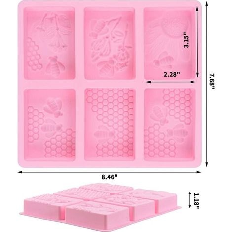 3d-bienen-silikonformen, Waben-seifenformen, Rechteckige Kuchenform, Bienenstock-kerzenform Aus Kunstharz Für Selbstgemachte Bastelarbeiten (quadratisch, Rosa)