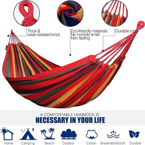 Outdoor-camping-hängematte, Tragbare Hängematte Aus Canvas, Tragkraft 200 Kg, Leicht, Mit Tragetasche Für Strand Und Strandwanderungen, Rot