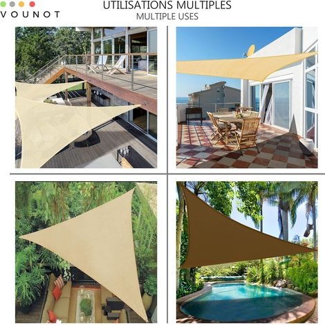 Großes Dreieckiges Sonnensegel 4 X 4 X 4 M, Hochdichtes, Wasserdichtes Polyester 160 G/m², Sandfarben