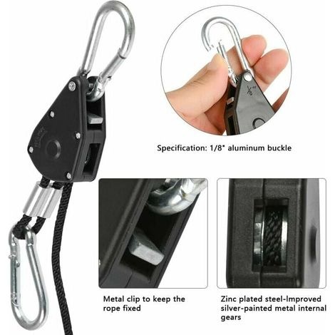 4 Ratschenseile Mit Haken Für Lampen Oder Pflanzen, Verstellbares Hakenseil, 200 Cm Lang (2 Paare)