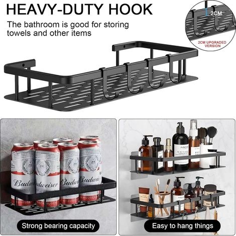 Duschablage Ohne Bohren – Aluminium Mit 4 Haken – Selbstklebende Montage – Hohe Tragkraft Bis Zu 20 Kg – Für Bad Und Küche –