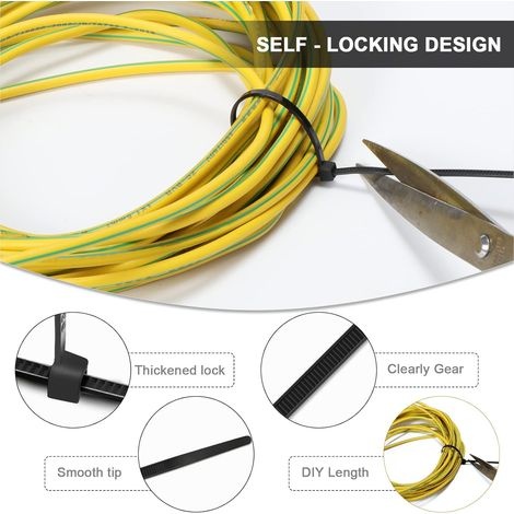 500 Pièces Collier De Serrage 200 Mm X 2,5 Mm, Professionnelles Attache Câble, Serre Câbles Nylon, Colliers Serre-cable 200mm, Noir
