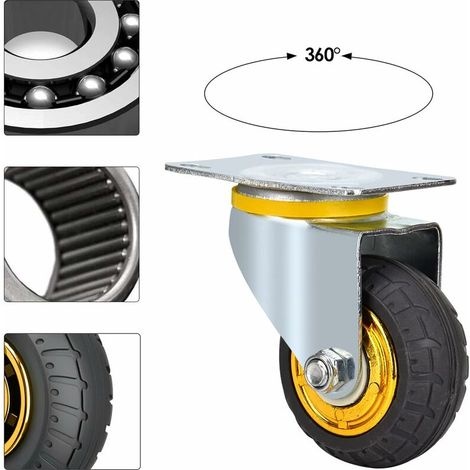 Satz Mit 4 Lenkrollen, 75 Mm – Geräuscharmes Gummi – Tragkraft 80 Kg Pro Rolle – Für Hartböden Und Mobile Möbel