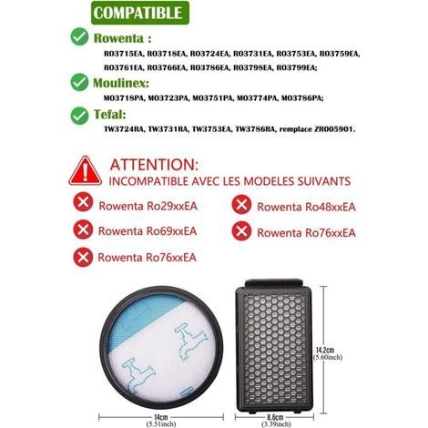 2 Filter Für Moulinex- Und Tefal-staubsauger Zr005901. Filter Für Compact Power Cyclonic-staubsauger Ro3731ea, Ro3753ea, Ro3786ea
