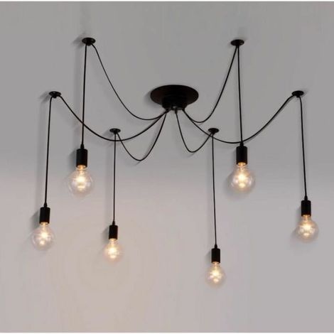 Retro-industrie-pendelleuchte Im Vintage-stil – 6-flammige Deckenleuchte, Schwarz