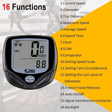 Kabelloser Fahrradcomputer, Wasserdichter Fahrradcomputer Mit Hintergrundbeleuchtetem Lcd-display, Tachometer, Kilometerzähler Und Stoppuhr - Versailles