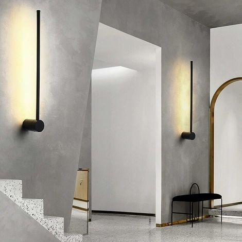 60 Cm Große, Drehbare Led-wandleuchte Für Den Innenbereich, Fast 360° Drehbar, Ultradünn, Warmweißes Licht, Moderne Schwarze Wandleuchte Für Schlafzimmer, Wohnzimmer, Treppenhaus, Flur, 7 W, 3000 K [e