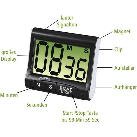 Digitaler Küchentimer Und Stoppuhr, Großes Display, Gut Lesbare Ziffern, Einfache Bedienung, Lauter Alarm, Magnetischer Küchenständer, Schwarz