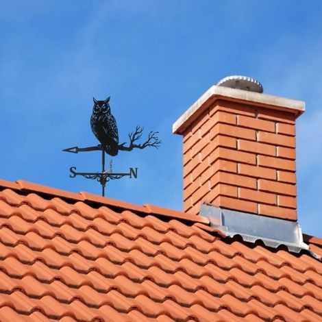 Dekorative Gartenwetterfahne, Dachwetterfahne, Eulenmotiv, Für Den Außenbereich, Lackiertes Metall, Schwarz