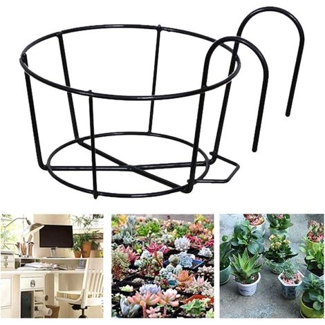 Runder Blumenkasten Mit Geländerbefestigung, Zaunregal, Hängekorb Aus Eisen, Halterung Aus Eisen Für Balkon, Terrasse Oder Veranda, Schwarz, 12 Cm