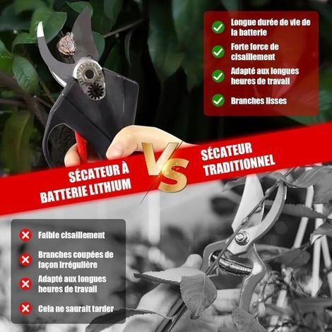 30-mm-akku-gartenschere – 2 X 3000-mah-akkus – Bürstenloser Motor – Ideal Für Präzise Schnitte In Obstgärten Und Gewächshäusern – 1300 Mah