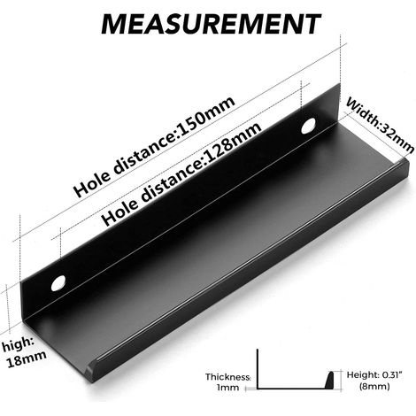 6er-set Möbelgriffe, Unsichtbare Griffe, Möbelgriffe Aus Aluminiumlegierung, 128 Mm Lochabstand, Schwarz