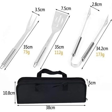 Bbq-grillbesteck-set, Edelstahl-grillutensilien-set Mit Tragetasche, Pfannenwender, Zange Und Gabel, Bbq-zubehör Für Grillen, Kochen Im Freien, Camping (3-teilig)