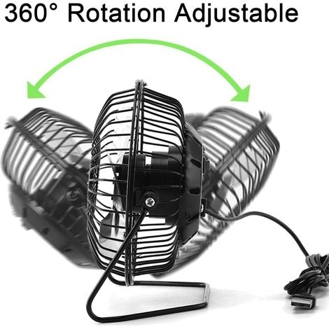 Usb-ventilator, Mini-usb-ventilator, Persönlicher Metallventilator Mit 360°-drehung Für Büro, Zuhause, Schlafzimmer, Auto, Usb-betrieben (schwarz)
