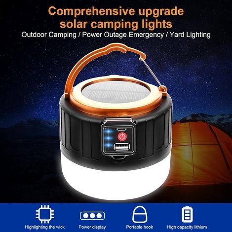 Wiederaufladbare Led-campinglaterne, 1000 Lumen Solar-campinglampe, Tragbare Campinglampe Mit Fernbedienung Für Zelte, 5 Modi, Camping, Angeln, Jagen